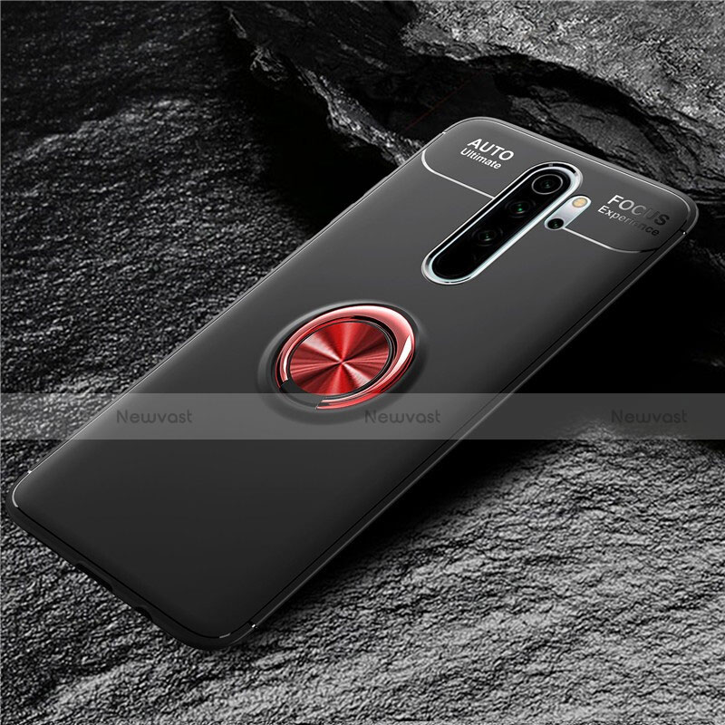 Ultra-thin Silicone Gel Soft Case Cover with Magnetic Finger Ring Stand T04 for Xiaomi Redmi Note 8 Pro Red and Black