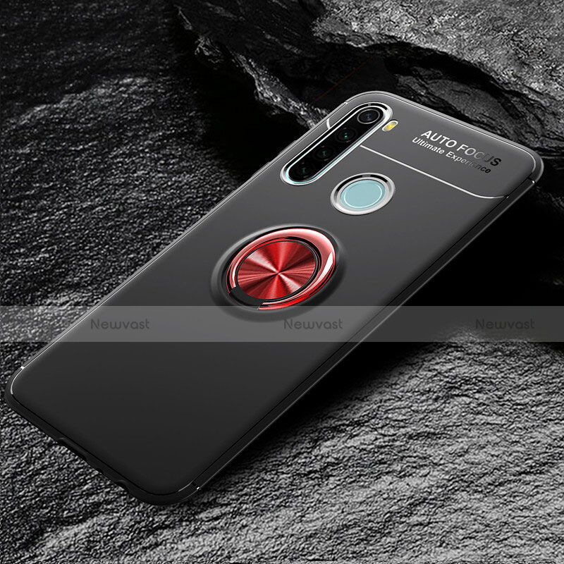 Ultra-thin Silicone Gel Soft Case Cover with Magnetic Finger Ring Stand T04 for Xiaomi Redmi Note 8 Red and Black