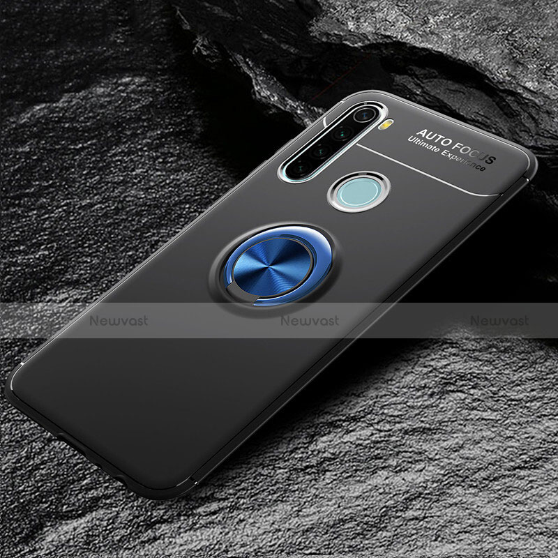 Ultra-thin Silicone Gel Soft Case Cover with Magnetic Finger Ring Stand T04 for Xiaomi Redmi Note 8T Blue and Black