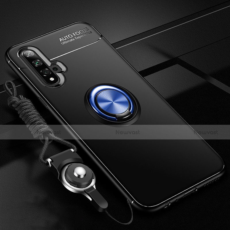 Ultra-thin Silicone Gel Soft Case Cover with Magnetic Finger Ring Stand T05 for Huawei Nova 5 Blue and Black