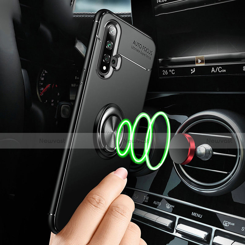 Ultra-thin Silicone Gel Soft Case Cover with Magnetic Finger Ring Stand T05 for Huawei Nova 5 Pro