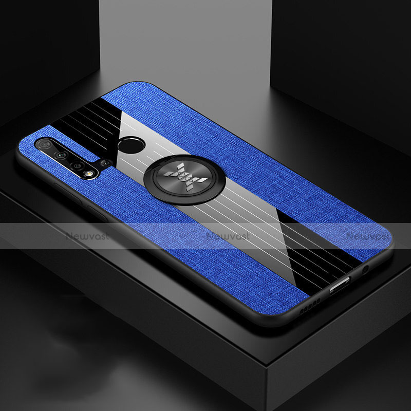 Ultra-thin Silicone Gel Soft Case Cover with Magnetic Finger Ring Stand T05 for Huawei Nova 5i Blue