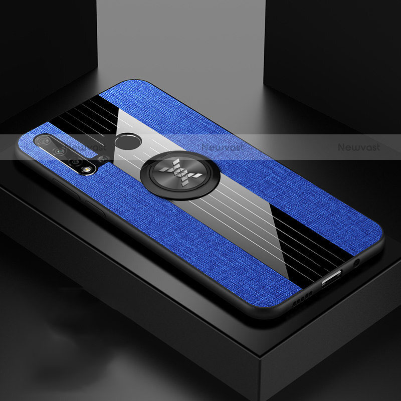 Ultra-thin Silicone Gel Soft Case Cover with Magnetic Finger Ring Stand T05 for Huawei P20 Lite (2019) Blue