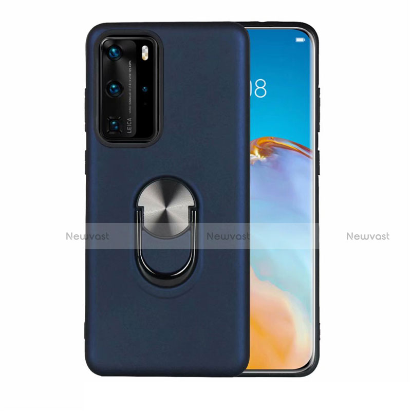 Ultra-thin Silicone Gel Soft Case Cover with Magnetic Finger Ring Stand T05 for Huawei P40 Pro Blue