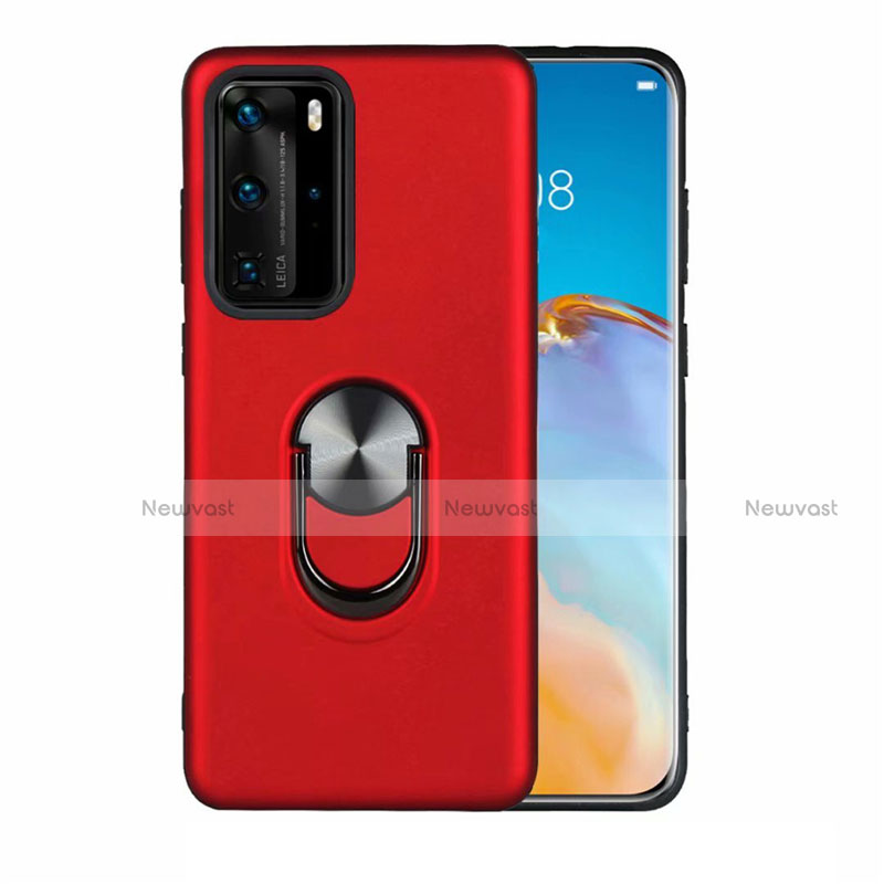 Ultra-thin Silicone Gel Soft Case Cover with Magnetic Finger Ring Stand T05 for Huawei P40 Pro Red