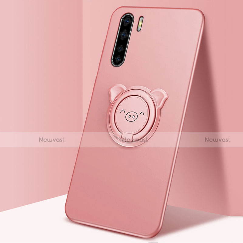 Ultra-thin Silicone Gel Soft Case Cover with Magnetic Finger Ring Stand T05 for Oppo F15 Rose Gold