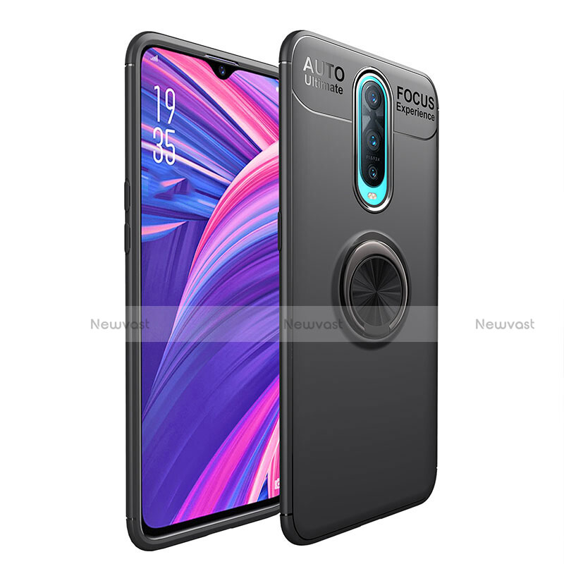 Ultra-thin Silicone Gel Soft Case Cover with Magnetic Finger Ring Stand T05 for Oppo R17 Pro Black