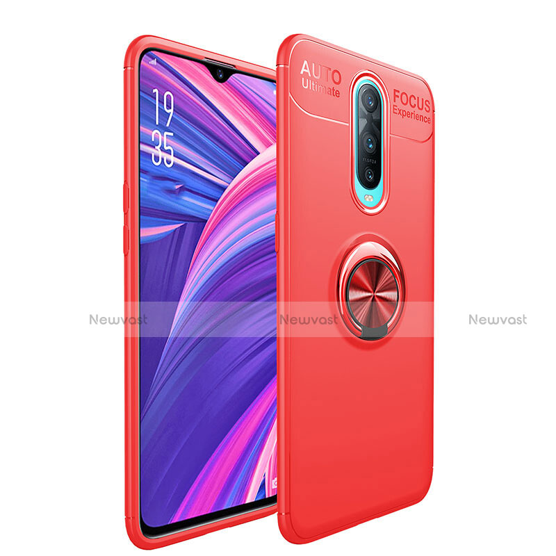 Ultra-thin Silicone Gel Soft Case Cover with Magnetic Finger Ring Stand T05 for Oppo R17 Pro Red