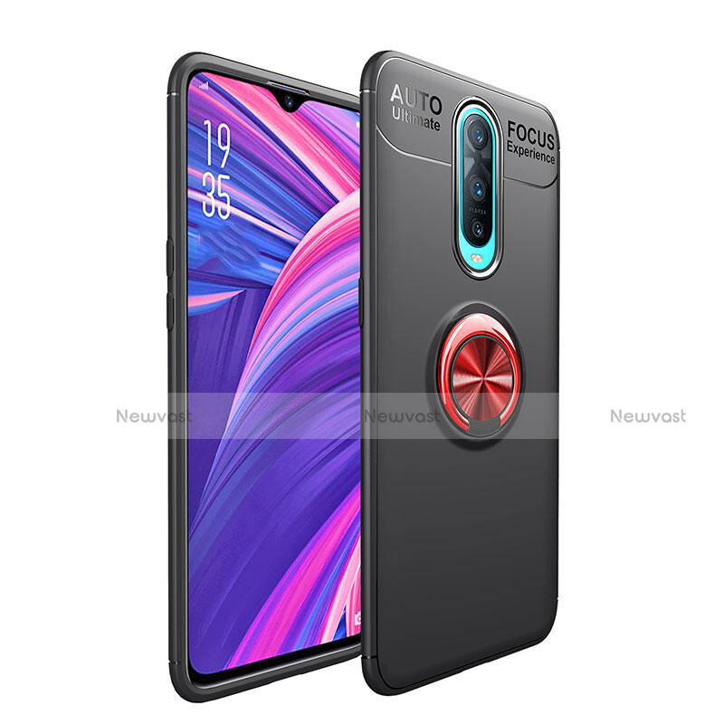 Ultra-thin Silicone Gel Soft Case Cover with Magnetic Finger Ring Stand T05 for Oppo RX17 Pro Red and Black