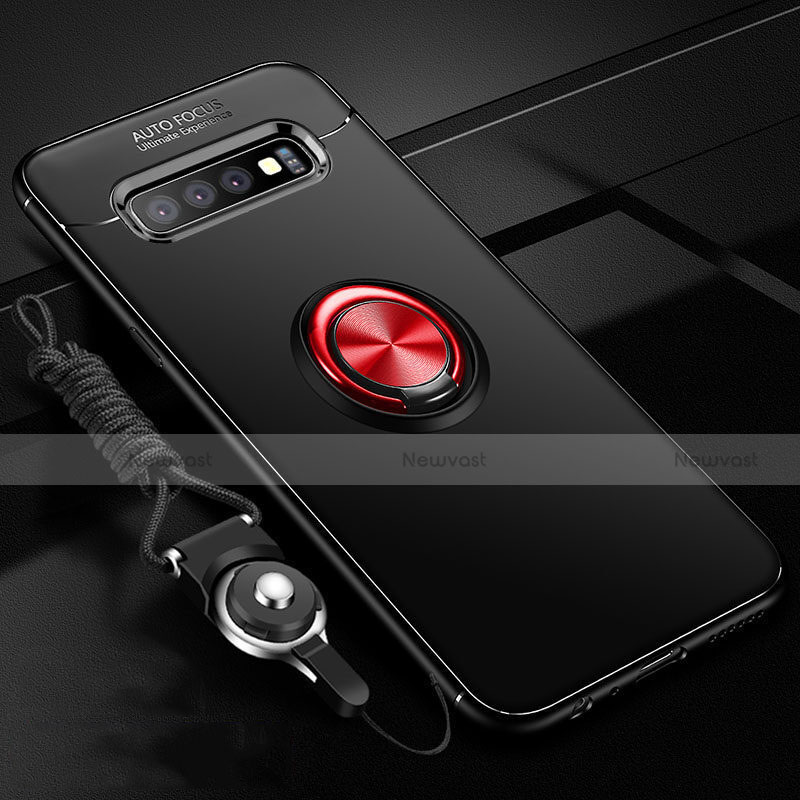 Ultra-thin Silicone Gel Soft Case Cover with Magnetic Finger Ring Stand T05 for Samsung Galaxy S10 Plus Red and Black