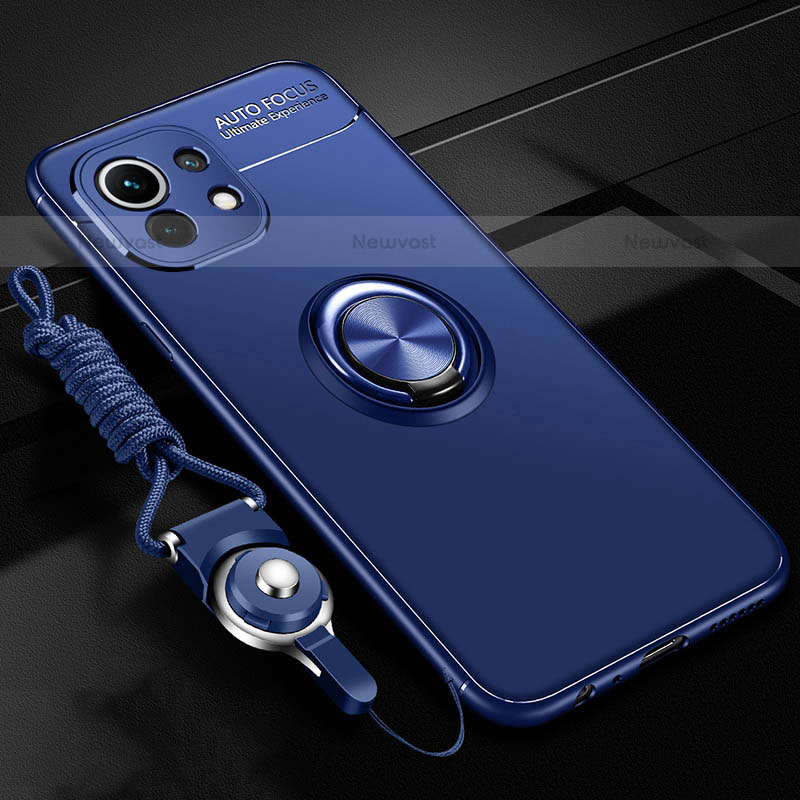 Ultra-thin Silicone Gel Soft Case Cover with Magnetic Finger Ring Stand T05 for Xiaomi Mi 11 Lite 4G Blue