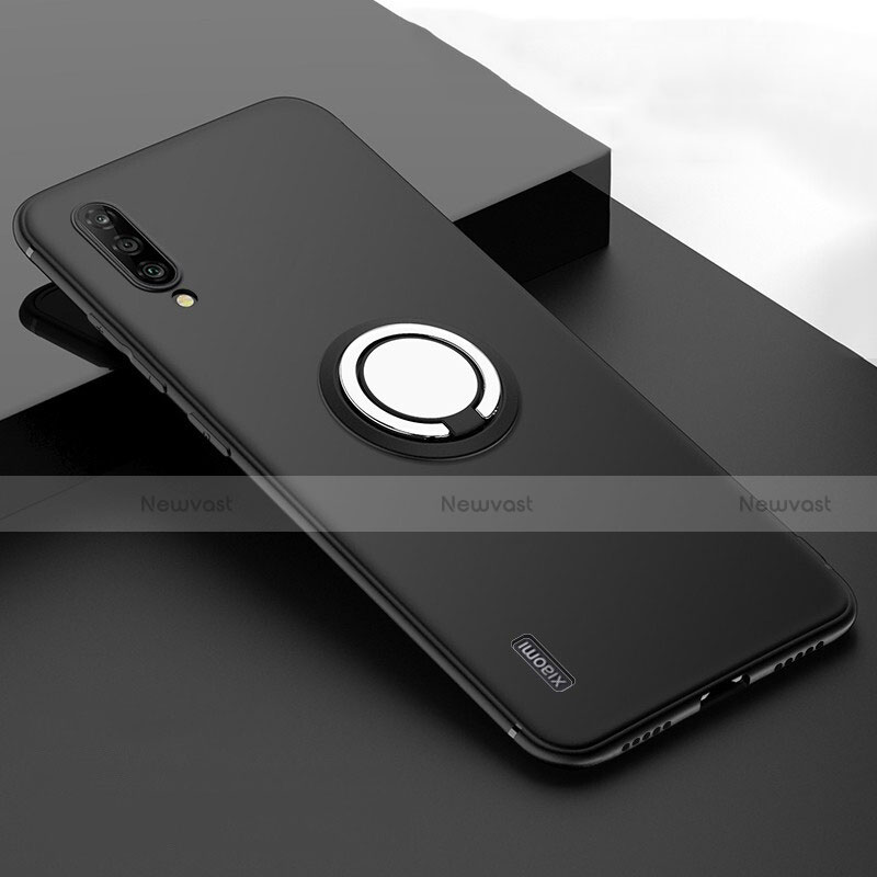 Ultra-thin Silicone Gel Soft Case Cover with Magnetic Finger Ring Stand T05 for Xiaomi Mi A3 Black