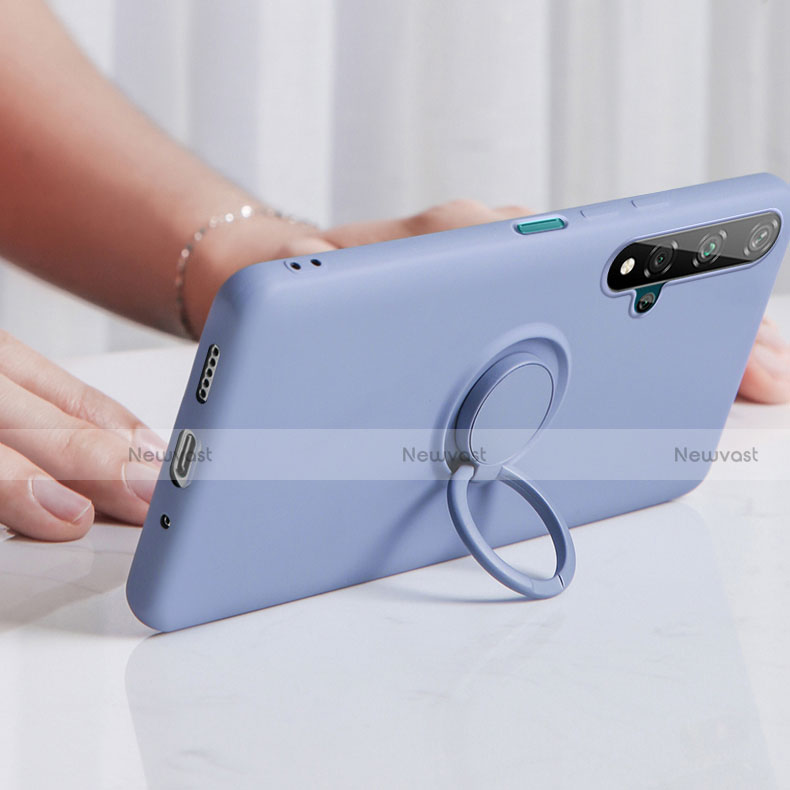 Ultra-thin Silicone Gel Soft Case Cover with Magnetic Finger Ring Stand T06 for Huawei Honor 20