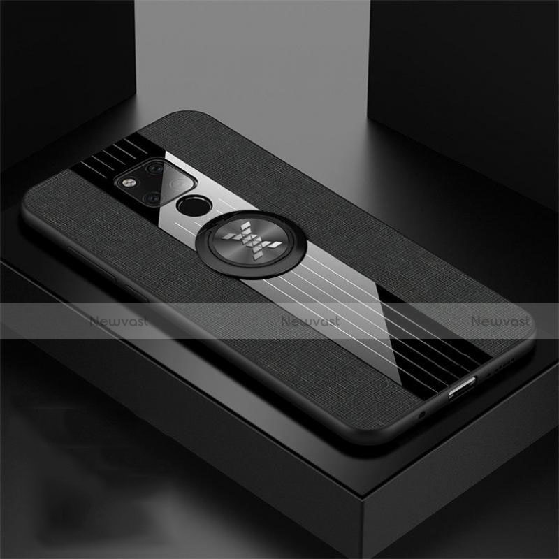 Ultra-thin Silicone Gel Soft Case Cover with Magnetic Finger Ring Stand T06 for Huawei Mate 20 X 5G Black