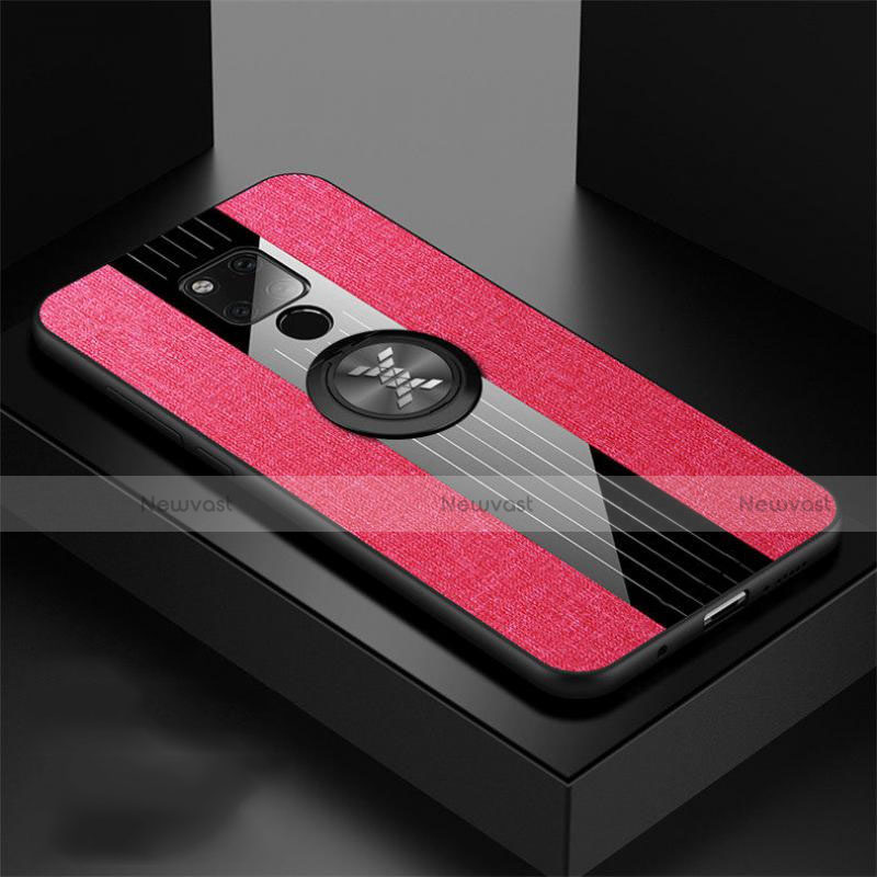 Ultra-thin Silicone Gel Soft Case Cover with Magnetic Finger Ring Stand T06 for Huawei Mate 20 X 5G Hot Pink