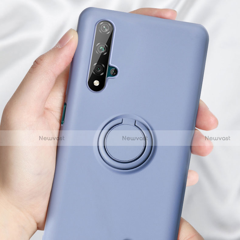 Ultra-thin Silicone Gel Soft Case Cover with Magnetic Finger Ring Stand T06 for Huawei Nova 5T