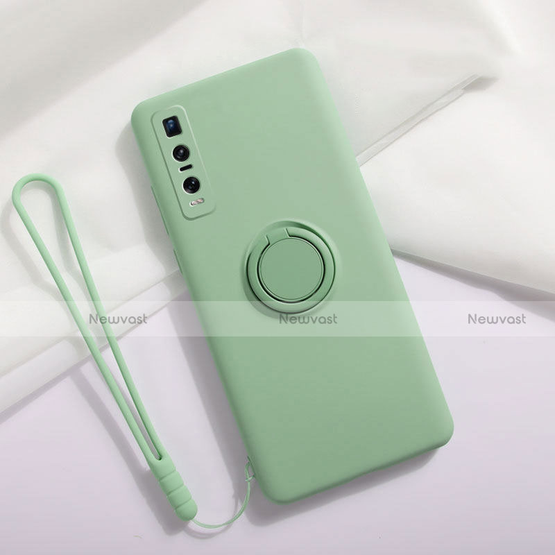 Ultra-thin Silicone Gel Soft Case Cover with Magnetic Finger Ring Stand T06 for Oppo Find X2 Pro Cyan