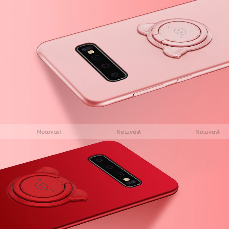 Ultra-thin Silicone Gel Soft Case Cover with Magnetic Finger Ring Stand T06 for Samsung Galaxy S10 Plus