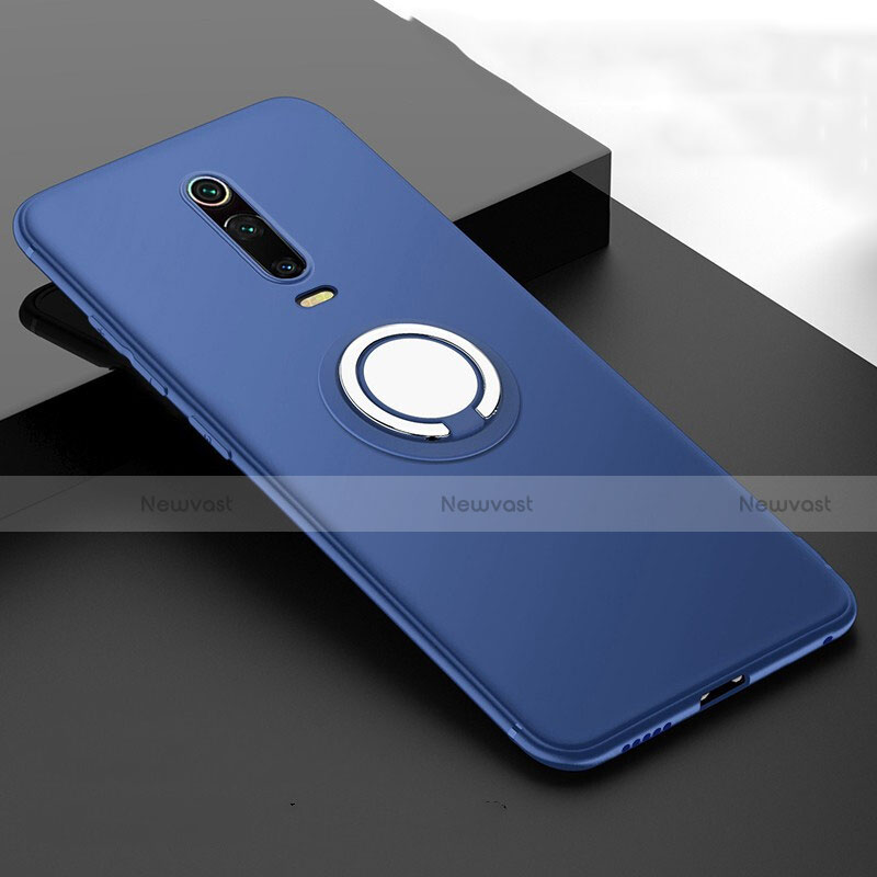 Ultra-thin Silicone Gel Soft Case Cover with Magnetic Finger Ring Stand T06 for Xiaomi Mi 9T Blue