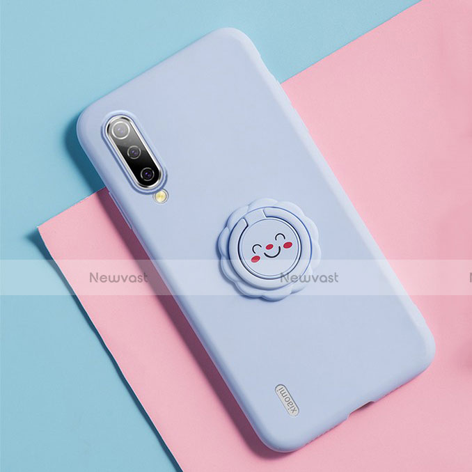 Ultra-thin Silicone Gel Soft Case Cover with Magnetic Finger Ring Stand T06 for Xiaomi Mi A3 Purple