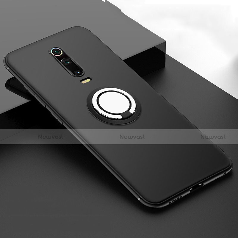 Ultra-thin Silicone Gel Soft Case Cover with Magnetic Finger Ring Stand T06 for Xiaomi Redmi K20 Black