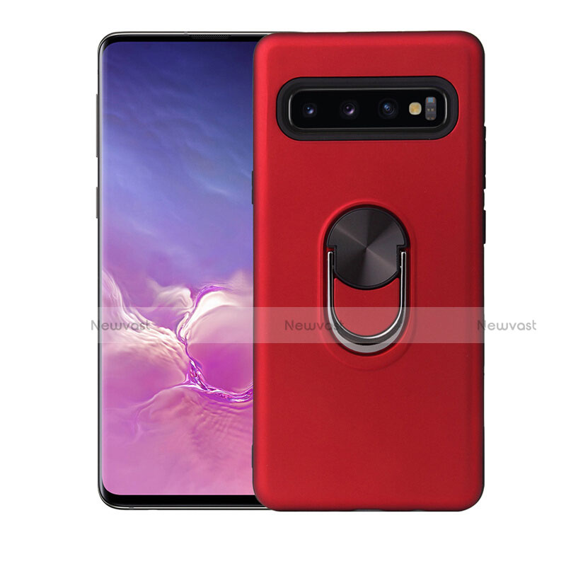 Ultra-thin Silicone Gel Soft Case Cover with Magnetic Finger Ring Stand T07 for Samsung Galaxy S10 5G Red