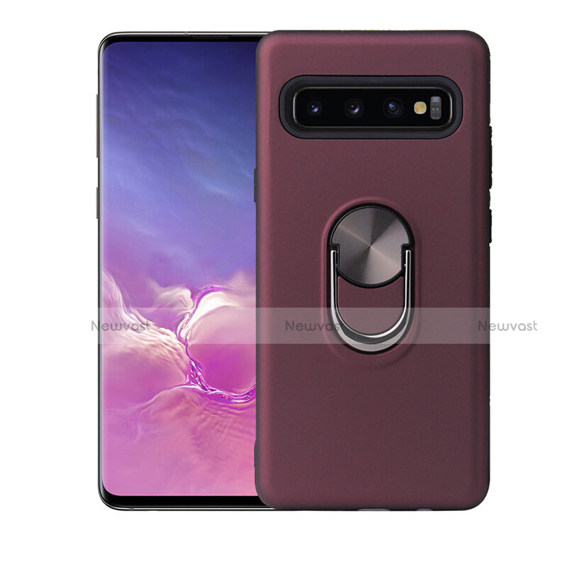 Ultra-thin Silicone Gel Soft Case Cover with Magnetic Finger Ring Stand T07 for Samsung Galaxy S10 5G Red Wine