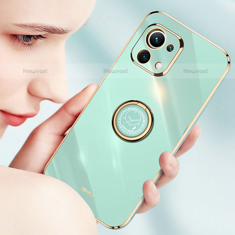 Ultra-thin Silicone Gel Soft Case Cover with Magnetic Finger Ring Stand T07 for Xiaomi Mi 11 Lite 5G