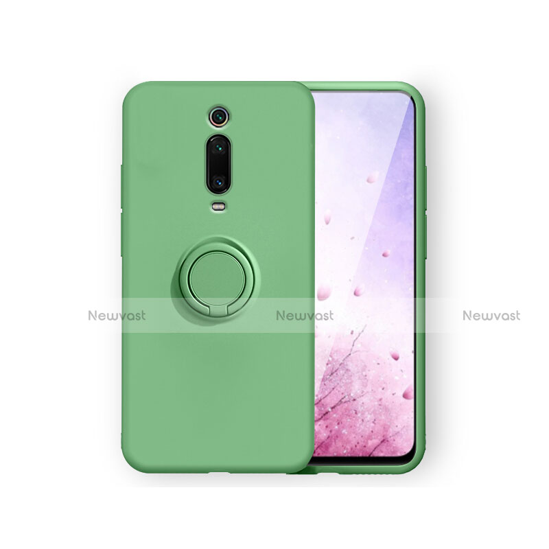 Ultra-thin Silicone Gel Soft Case Cover with Magnetic Finger Ring Stand T07 for Xiaomi Mi 9T Green