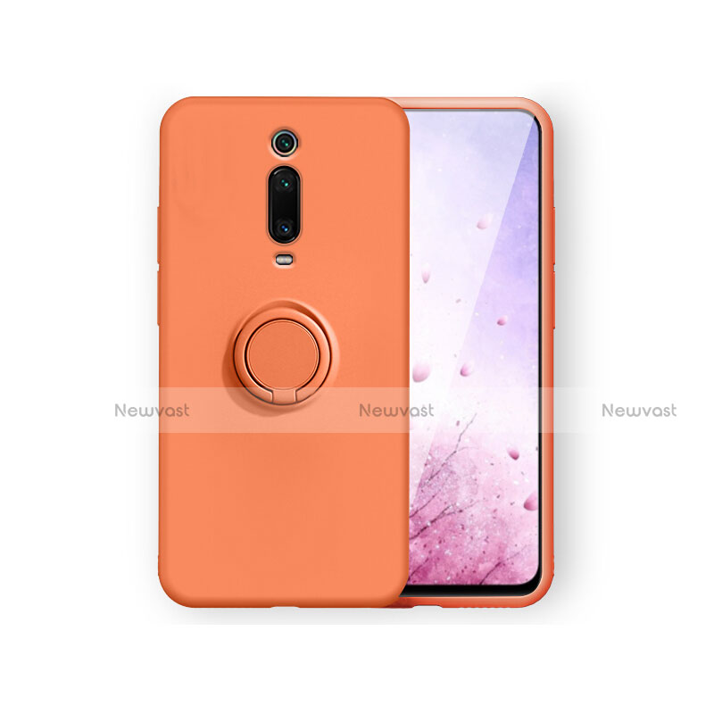 Ultra-thin Silicone Gel Soft Case Cover with Magnetic Finger Ring Stand T07 for Xiaomi Mi 9T Orange