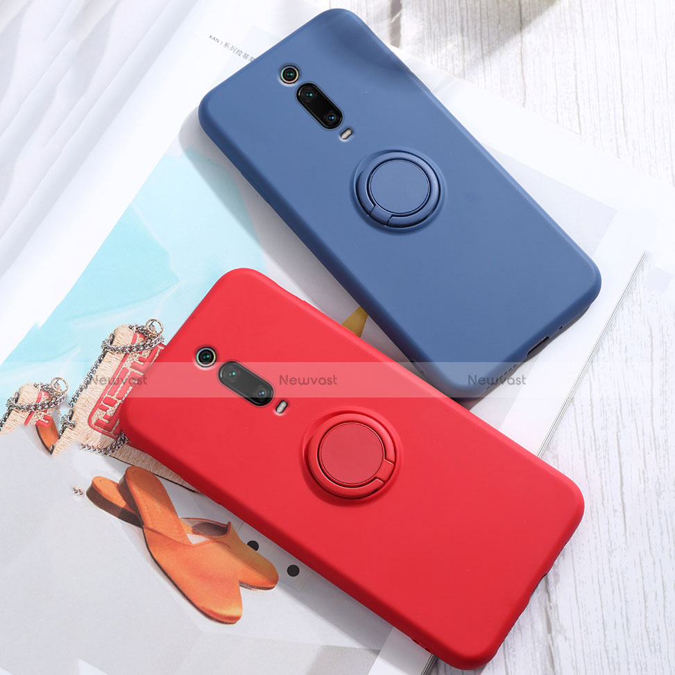 Ultra-thin Silicone Gel Soft Case Cover with Magnetic Finger Ring Stand T07 for Xiaomi Mi 9T Pro