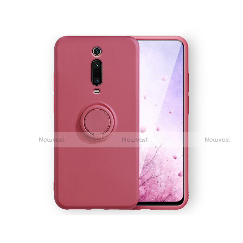 Ultra-thin Silicone Gel Soft Case Cover with Magnetic Finger Ring Stand T07 for Xiaomi Mi 9T Red