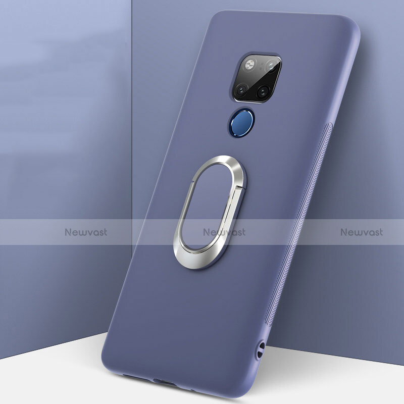 Ultra-thin Silicone Gel Soft Case Cover with Magnetic Finger Ring Stand T08 for Huawei Mate 20 X 5G Purple