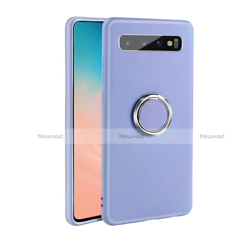 Ultra-thin Silicone Gel Soft Case Cover with Magnetic Finger Ring Stand T08 for Samsung Galaxy S10 Plus Purple