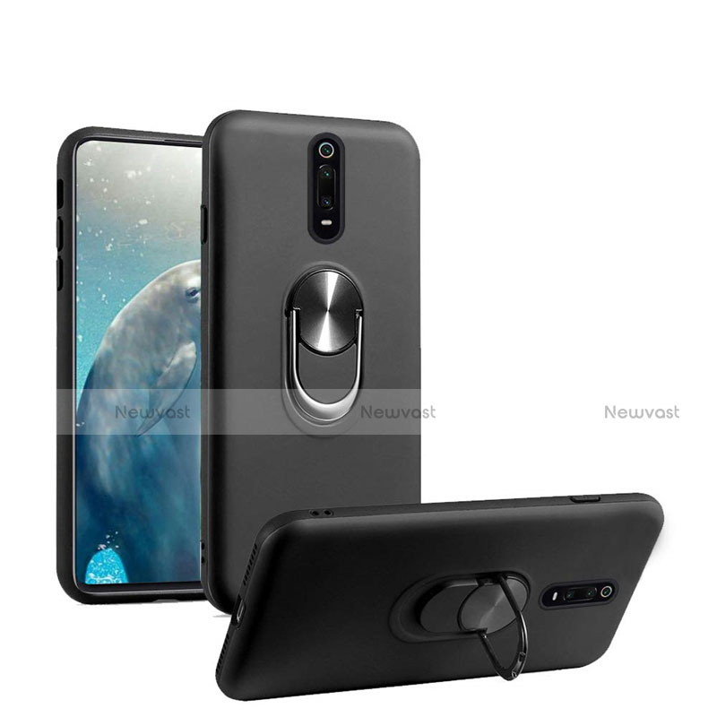 Ultra-thin Silicone Gel Soft Case Cover with Magnetic Finger Ring Stand T08 for Xiaomi Redmi K20 Black