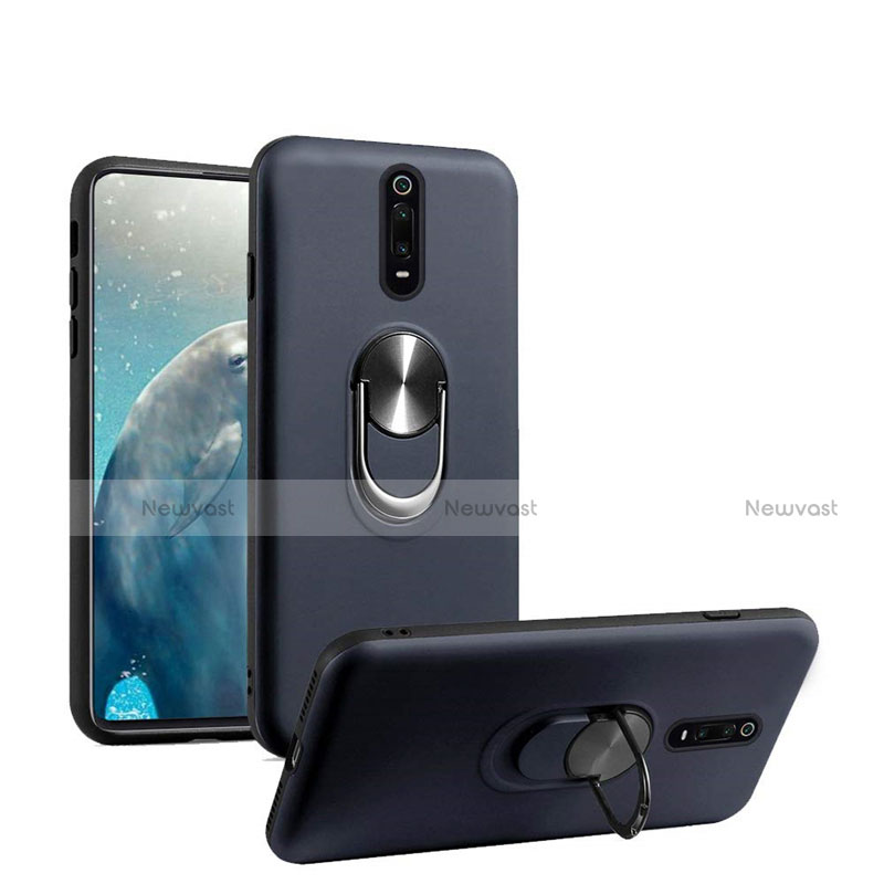 Ultra-thin Silicone Gel Soft Case Cover with Magnetic Finger Ring Stand T08 for Xiaomi Redmi K20 Pro Blue