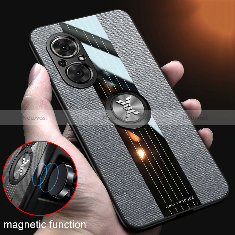 Ultra-thin Silicone Gel Soft Case Cover with Magnetic Finger Ring Stand X01L for Huawei Honor 50 SE 5G