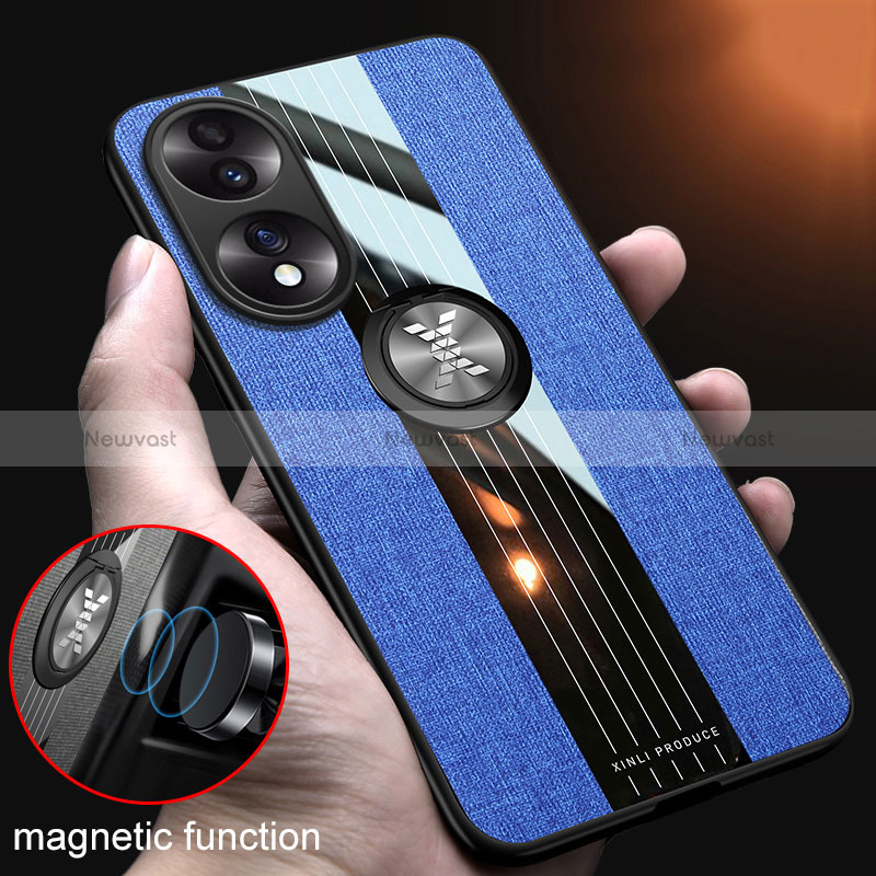 Ultra-thin Silicone Gel Soft Case Cover with Magnetic Finger Ring Stand X01L for Huawei Honor 70 5G