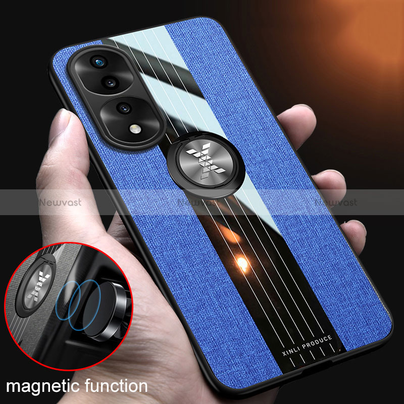 Ultra-thin Silicone Gel Soft Case Cover with Magnetic Finger Ring Stand X01L for Huawei Honor 70 Pro+ Plus 5G