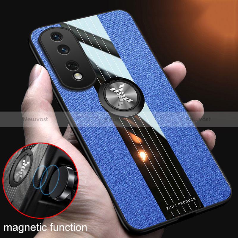 Ultra-thin Silicone Gel Soft Case Cover with Magnetic Finger Ring Stand X01L for Huawei Honor 80 Pro Flat 5G