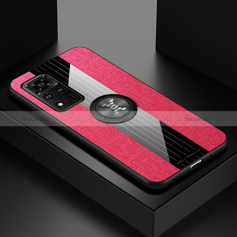 Ultra-thin Silicone Gel Soft Case Cover with Magnetic Finger Ring Stand X01L for Huawei Honor V40 5G Red