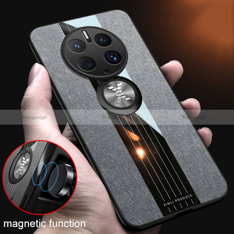 Ultra-thin Silicone Gel Soft Case Cover with Magnetic Finger Ring Stand X01L for Huawei Mate 50 Pro