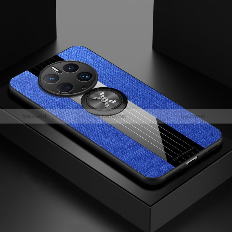 Ultra-thin Silicone Gel Soft Case Cover with Magnetic Finger Ring Stand X01L for Huawei Mate 50 Pro Blue