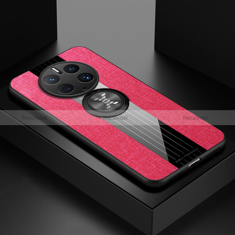 Ultra-thin Silicone Gel Soft Case Cover with Magnetic Finger Ring Stand X01L for Huawei Mate 50 Pro Red