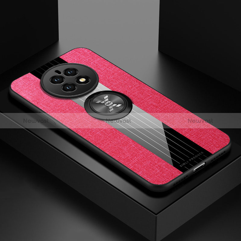 Ultra-thin Silicone Gel Soft Case Cover with Magnetic Finger Ring Stand X01L for Huawei Mate 50E Red