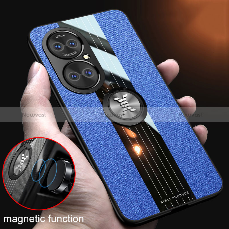 Ultra-thin Silicone Gel Soft Case Cover with Magnetic Finger Ring Stand X01L for Huawei P50e