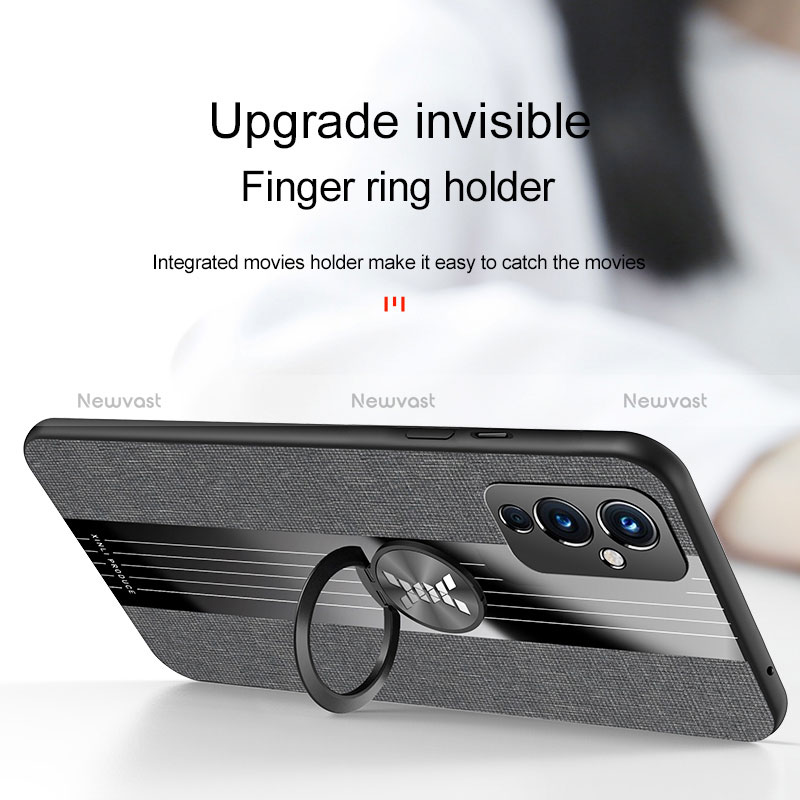 Ultra-thin Silicone Gel Soft Case Cover with Magnetic Finger Ring Stand X01L for OnePlus 9 5G