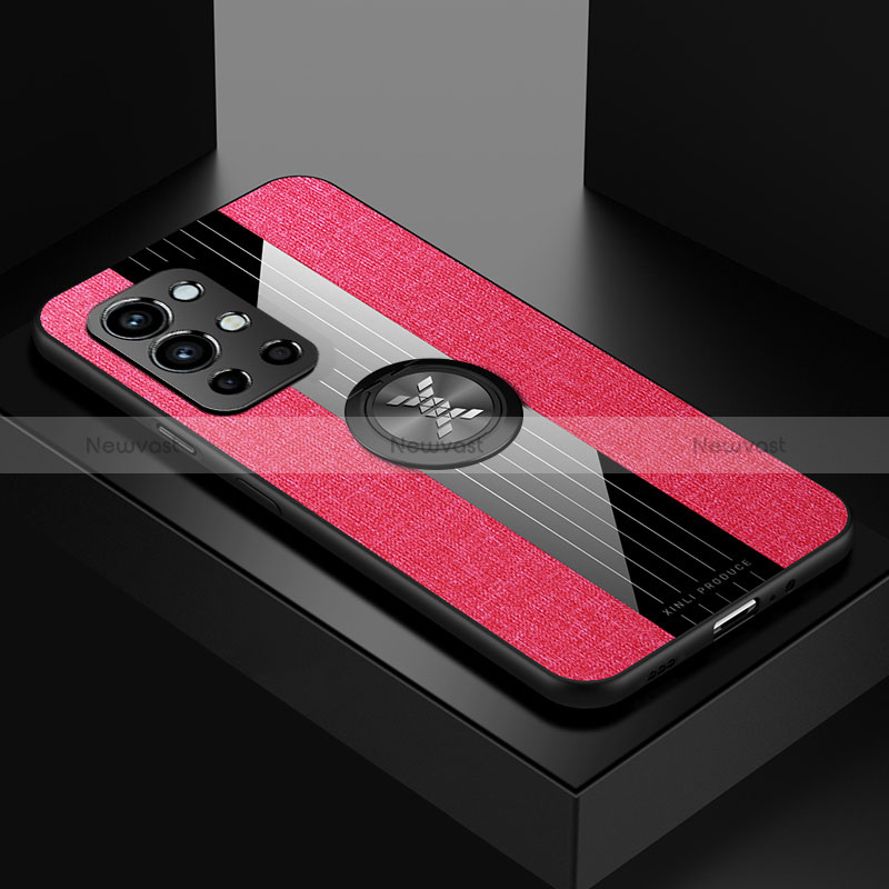 Ultra-thin Silicone Gel Soft Case Cover with Magnetic Finger Ring Stand X01L for OnePlus 9R 5G Red