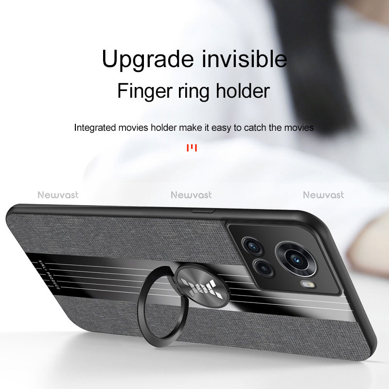 Ultra-thin Silicone Gel Soft Case Cover with Magnetic Finger Ring Stand X01L for OnePlus Ace 5G