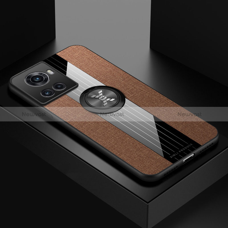 Ultra-thin Silicone Gel Soft Case Cover with Magnetic Finger Ring Stand X01L for OnePlus Ace 5G Brown